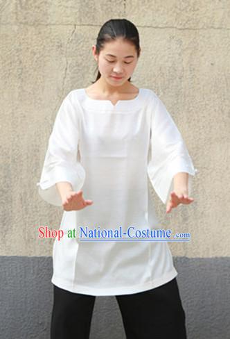 White Chinese Traditional Mandarin Martial Arts Tai Chi Kung Fu Gong Fu Competition Championship Suits Uniforms for Men Women Children