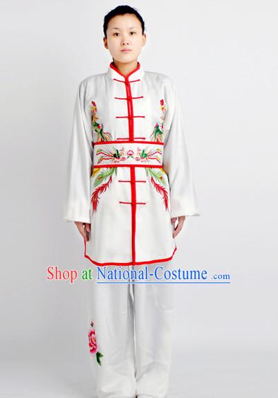 Chinese Traditional Style Martial Arts Summer Wear Kung Fu Embroidered Phoenix Uniforms for Men Women Children