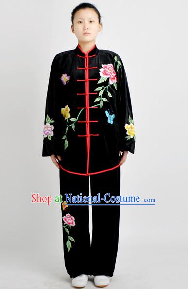 Chinese Traditional Style Martial Arts Summer Wear Kung Fu Gongfu Wushu Embroidered Phoenix Uniforms for Men Women Children