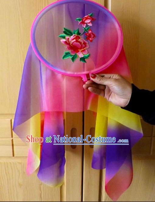 Ancient Chinese Style Embroidered Flower Long Ribbon Dance Fan Dancing Fans