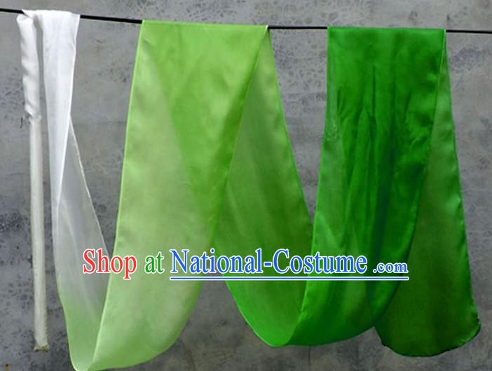 Top 3 Meters Pure Silk White to Green Color Changing Colr Change Dance Ribbon Dancing Ribbons