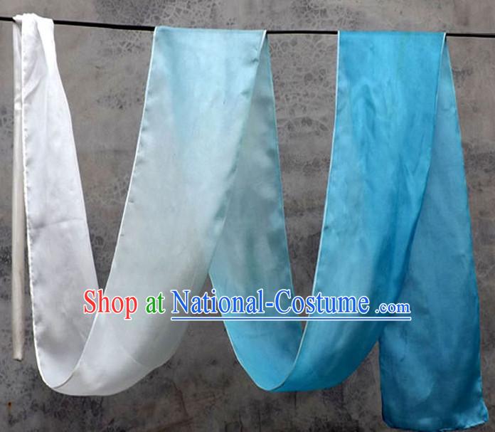 Top 3 Meters Pure Silk White to Blue Color Changing Colr Change Dance Ribbon Dancing Ribbons