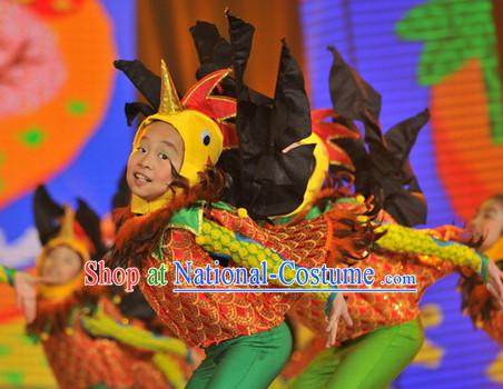 Chinese Traditional Chicken Dance Dress Dancewear Costumes Dancer Costumes Dance Costumes Chinese Dance Clothes Traditional Chinese Clothes Complete Set for Kids