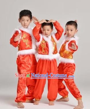 Chinese Traditional New Year Dance Dress Dancewear Costumes Dancer Costumes Dance Costumes Chinese Dance Clothes Traditional Chinese Clothes Complete Set for Kids