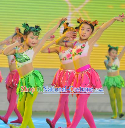 Chinese Traditional Festival Stage Fan Dance Dress Dancewear Costumes Dancer Costumes Dance Costumes Chinese Dance Clothes Traditional Chinese Clothes Complete Set for Kids