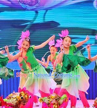 Chinese Stage Dancing Dancewear Lotus Costumes Dancer Costumes Dance Costumes Chinese Dance Clothes Traditional Chinese Clothes Complete Set for Women Kids