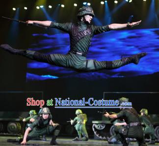 Chinese Stage Army Dancing Dancewear Costumes Dancer Costumes Dance Costumes Chinese Dance Clothes Traditional Chinese Clothes Complete Set for Men Kids