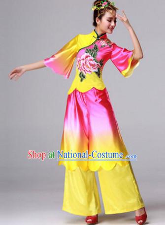 Chinese Stage Folk Fan Dancing Dancewear Costumes Dancer Costumes Dance Costumes Chinese Dance Clothes Traditional Chinese Clothes Complete Set for Women Children