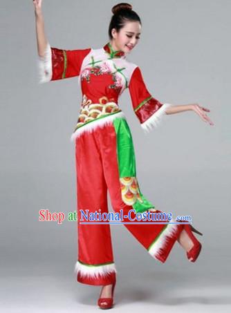 High Collar Chinese Stage Folk Fan Dancing Dancewear Costumes Dancer Costumes Dance Costumes Chinese Dance Clothes Traditional Chinese Clothes Complete Set for Women Children