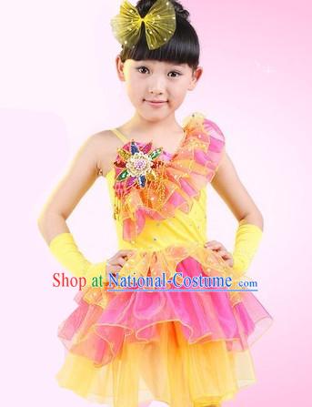 Chinese Traditional Stage Dance Dancewear Costumes Dancer Costumes Dance Costumes Clothes and Headdress Complete Set for Children