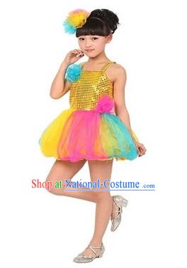 Chinese Traditional Stage Dance Dancewear Costumes Dancer Costumes Dance Costumes Clothes and Headdress Complete Set for Children