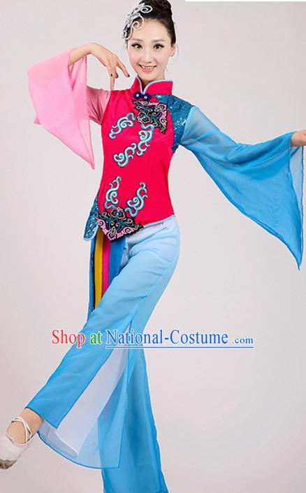 Chinese Traditional Stage Folk Dance Dancewear Costumes Dancer Costumes Dance Costumes Clothes and Headdress Complete Set for Children