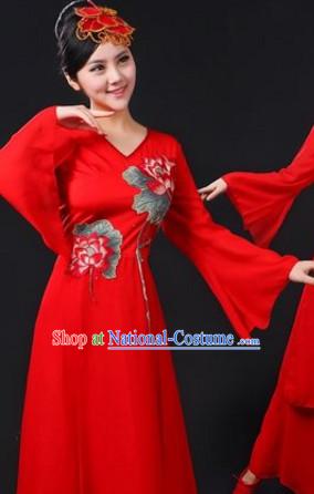 Chinese Traditional Stage Lotus Dance Dancewear Costumes Dancer Costumes Dance Costumes Clothes and Headdress Complete Set for Women