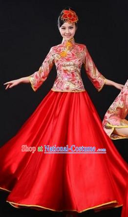 Chinese Traditional Stage Mandarin Dance Dancewear Costumes Dancer Costumes Dance Costumes Clothes and Headdress Complete Set for Women