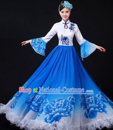 Chinese Traditional Stage Flower Dance Dancewear Costumes Dancer Costumes Dance Costumes Clothes and Headdress Complete Set for Women