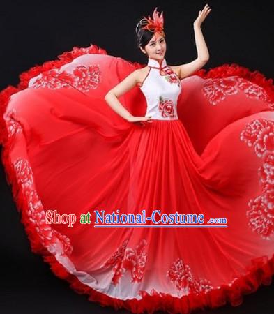 Chinese Traditional Stage Flower Dance Dancewear Costumes Dancer Costumes Dance Costumes Clothes and Headdress Complete Set for Women