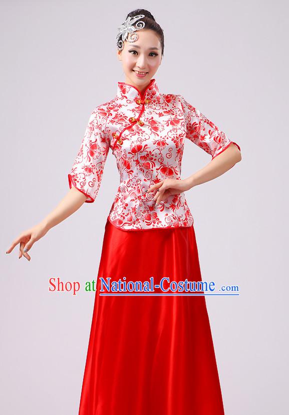 Chinese Traditional Stage Folk Dance Dancewear Costumes Dancer Costumes Dance Costumes Clothes and Headdress Complete Set for Girls Ladies