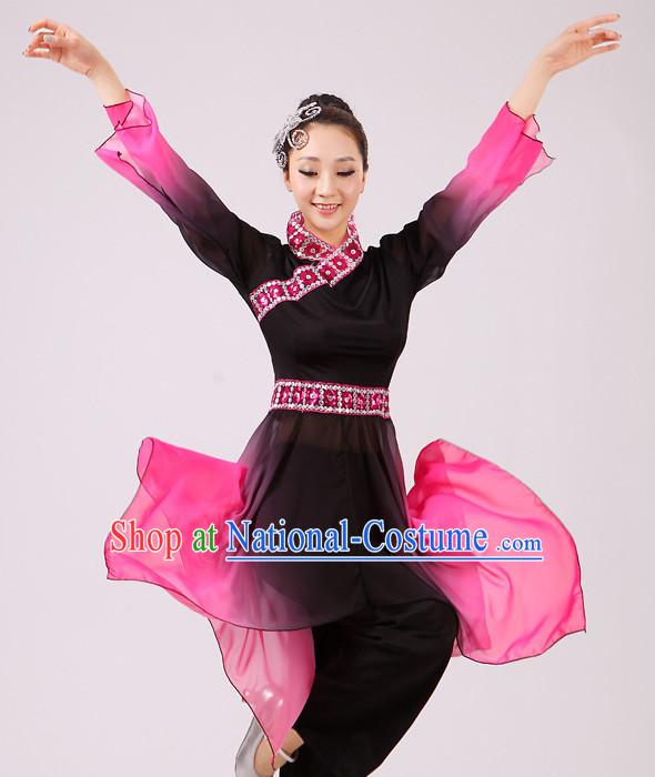 Chinese Traditional Stage Folk Dance Dancewear Costumes Dancer Costumes Dance Costumes Clothes and Headdress Complete Set for Girls Ladies