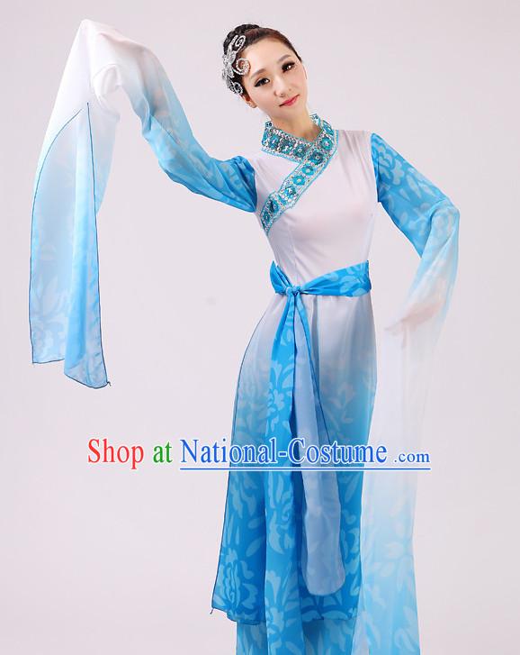 Chinese Traditional Stage Long Sleeves Dance Dancewear Costumes Dancer Costumes Dance Costumes Clothes and Headdress Complete Set for Girls Ladies