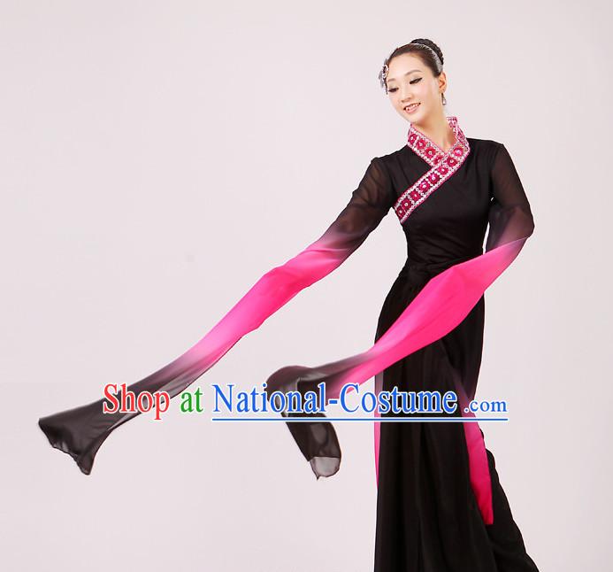 Chinese Traditional Stage Long Sleeves Dance Dancewear Costumes Dancer Costumes Dance Costumes Clothes and Headdress Complete Set for Girls Ladies