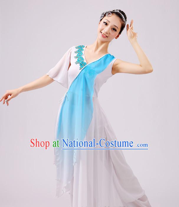 Chinese Traditional Stage Fan Dance Dancewear Costumes Dancer Costumes Dance Costumes Clothes and Headdress Complete Set for Girls Ladies