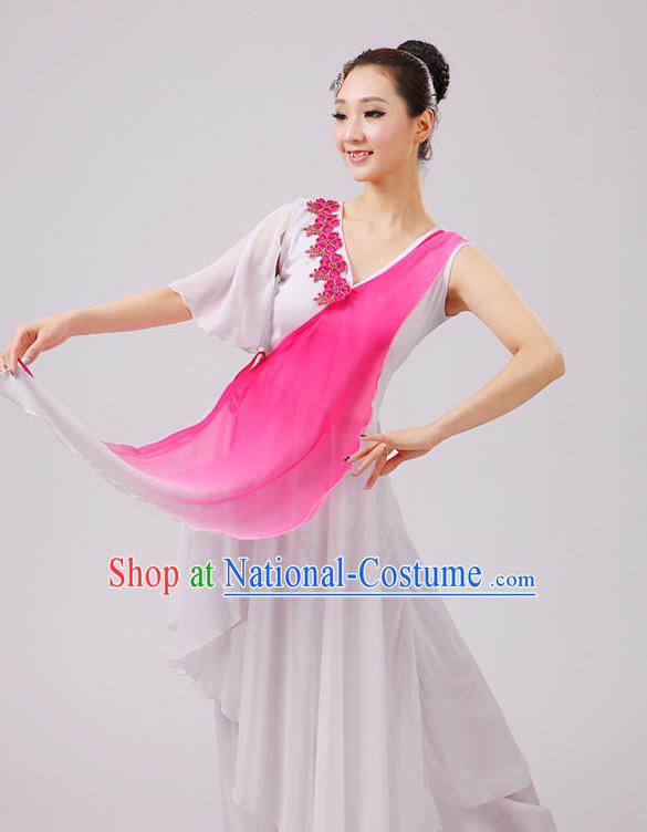 Chinese Traditional Stage Fan Dance Dancewear Costumes Dancer Costumes Dance Costumes Clothes and Headdress Complete Set for Girls Ladies