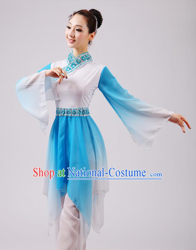 Chinese Traditional Stage Fan Dance Dancewear Costumes Dancer Costumes Dance Costumes Clothes and Headdress Complete Set for Girls Ladies