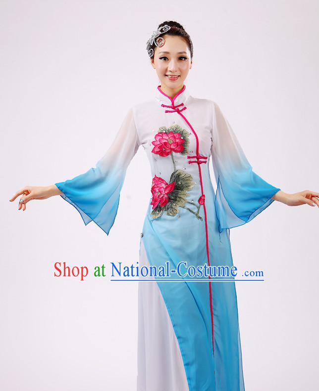 Chinese Traditional Stage Dance Dancewear Costumes Dancer Costumes Dance Costumes Clothes and Headdress Complete Set for Girls Ladies