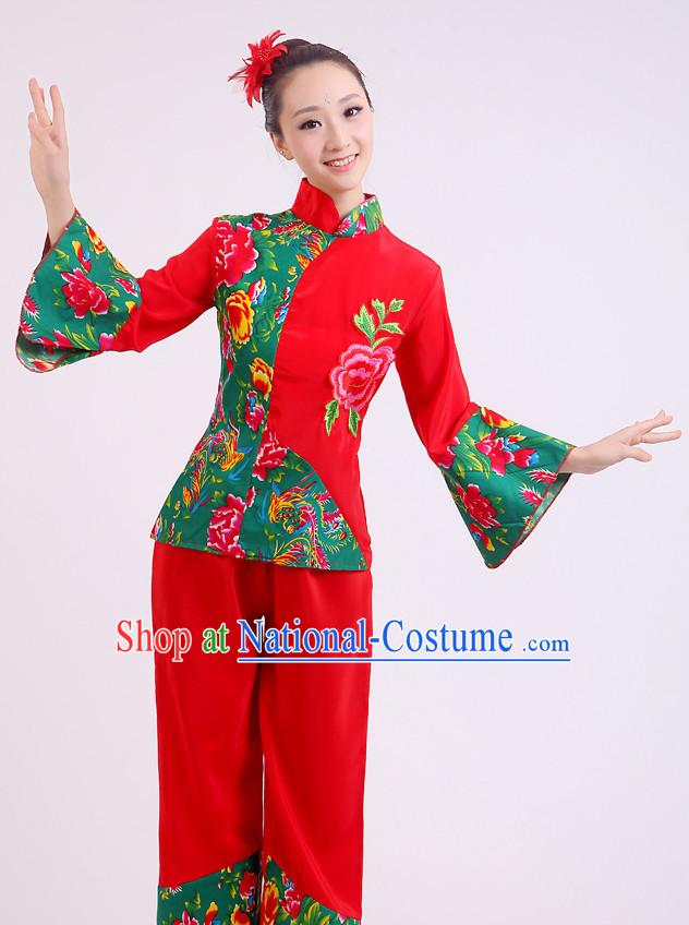 Chinese Traditional Stage Dance Dancewear Costumes Dancer Costumes Dance Costumes Clothes and Headdress Complete Set for Girls Ladies