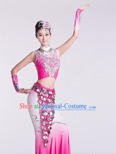 Chinese Traditional Stage Dance Dancewear Costumes Dancer Costumes Dance Costumes Clothes and Headdress Complete Set for Girls Ladies