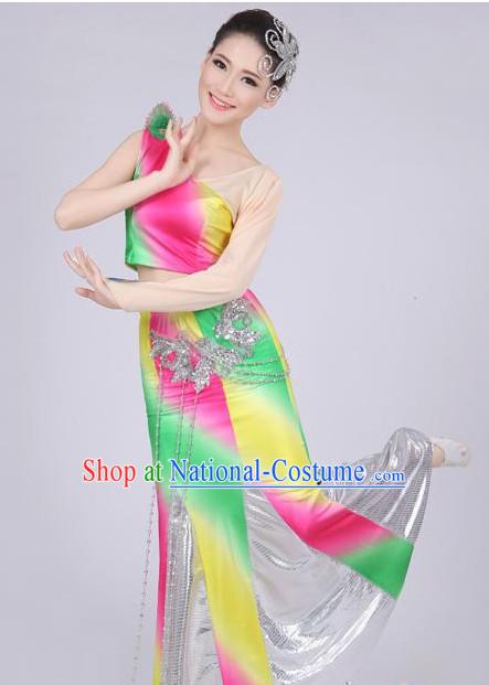 Chinese Traditional Stage Dance Dancewear Costumes Dancer Costumes Dance Costumes Clothes and Headdress Complete Set for Girls Ladies