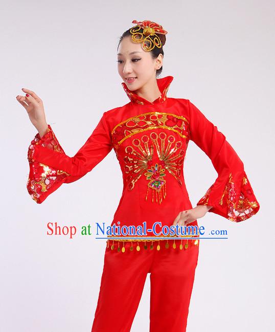 Chinese Traditional Stage Dance Dancewear Costumes Dancer Costumes Dance Costumes Clothes and Headdress Complete Set for Girls Ladies