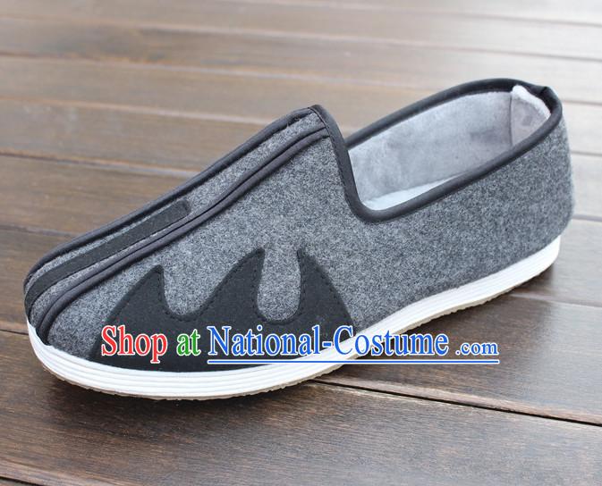 Top Grey Winter Wear Chinese Traditional Tai Chi Shoes Kung Fu Shoes Martial Arts Shoes for Men