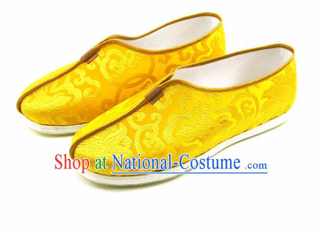 Top Yellow Dragon Chinese Traditional Tai Chi Shoes Kung Fu Shoes Martial Arts Fabric Shoes for Men or Women