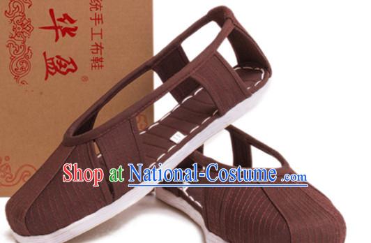 Top Chinese Classic Traditional Tai Chi Shoes Kung Fu Shoes Martial Arts Dark Red Shaolin Shoes for Men