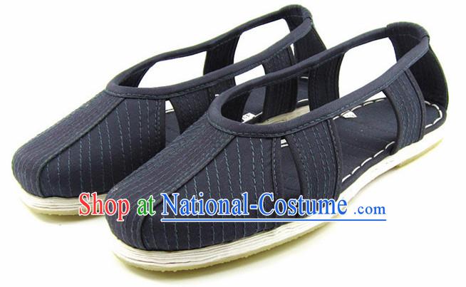 Top Chinese Classic Traditional Tai Chi Shoes Kung Fu Shoes Martial Arts Dark Blue Shaolin Shoes for Men