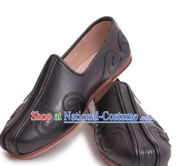 Top Chinese Classic Traditional Leather Auspicious Cloud Tai Chi Shoes Kung Fu Shoes Martial Arts Shoes for Men