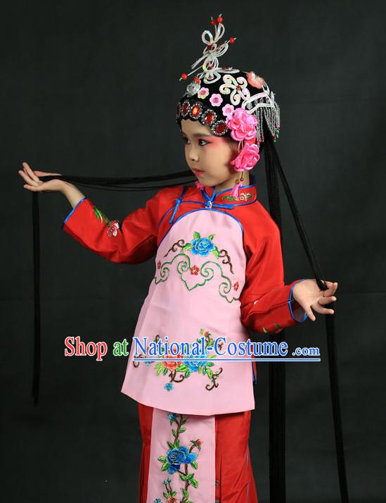 Chinese Traditional Opera Costumes and Headdress Complete Set for Kids