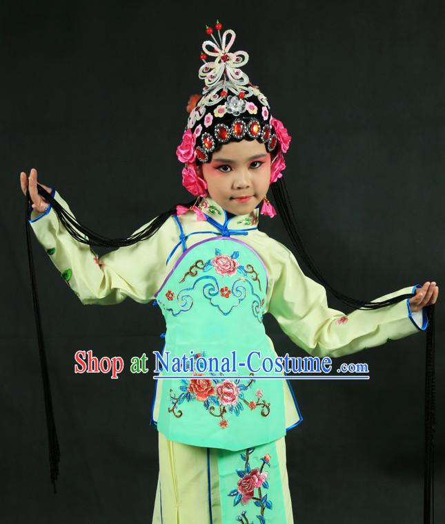 Chinese Traditional Opera Costumes and Headdress Complete Set for Kids