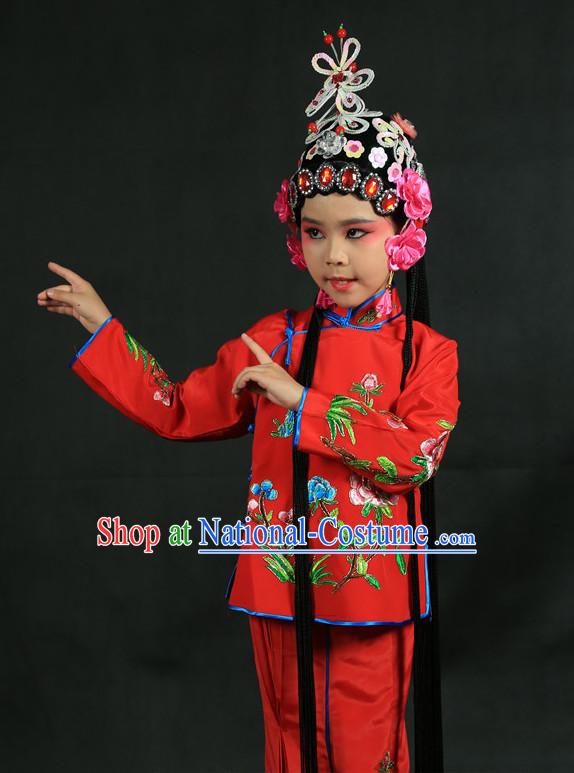 Chinese Traditional Opera Costumes and Headdress Complete Set for Kids