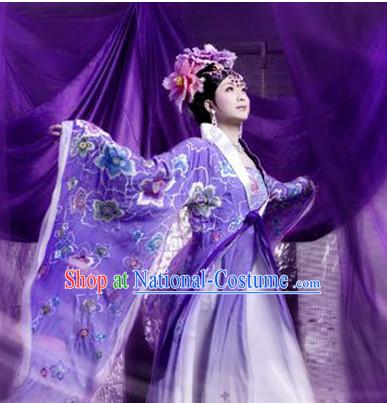 Tang Dynasty Chinese Traditional Ancient Empress Butterfly Costumes Garment and Hair Jewelry Complete Set for Women Girls