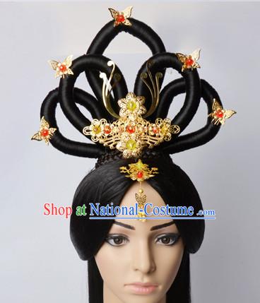 Chinese Classical Princess Queen Empress Hair Jewelry Headwear Headdress and Long Wigs