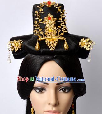 Chinese Classical Princess Queen Empress Hair Jewelry Headwear Headdress and Long Wigs