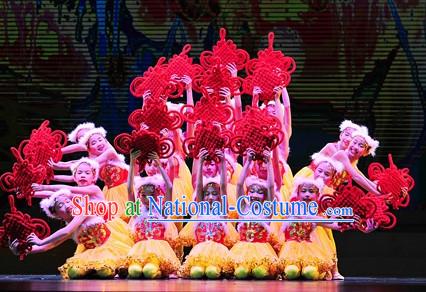 Chinese Red Knot Dance Costumes and Hat Complete Set