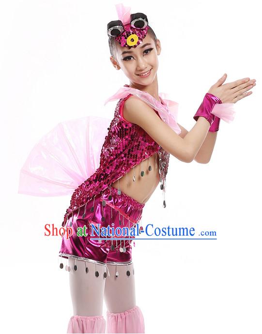 Chinese Traditional Fish Carp Dance Costumes and Headwear Complete Set for Kids