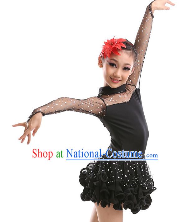 Chinese Modern Dance Costumes Complete Set for Kids Girls