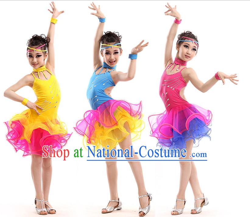 School Modern Latin Dance Costumes Complete Set for Kids Girls