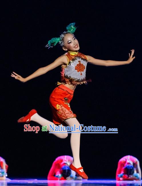 Chinese Folk Dance Costumes Complete Set for Kids Girls