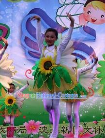 Chinese Primary School Students Sunflower Dance Outfits Costumes Complete Set for Kids Girls