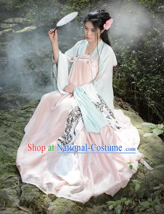 Traditional Asian Chinese Tang Dynasty Beauty Han Clothing Garment Hanfu Clothes Complete Set